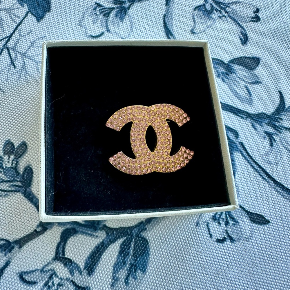 Chanel Gold and Crystal Brooch in Rose